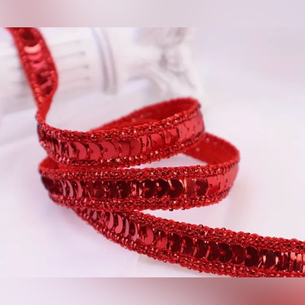 1 Yard Red Stretch Sequin Appliquรฉ Trim for Crafts and Clothes, New